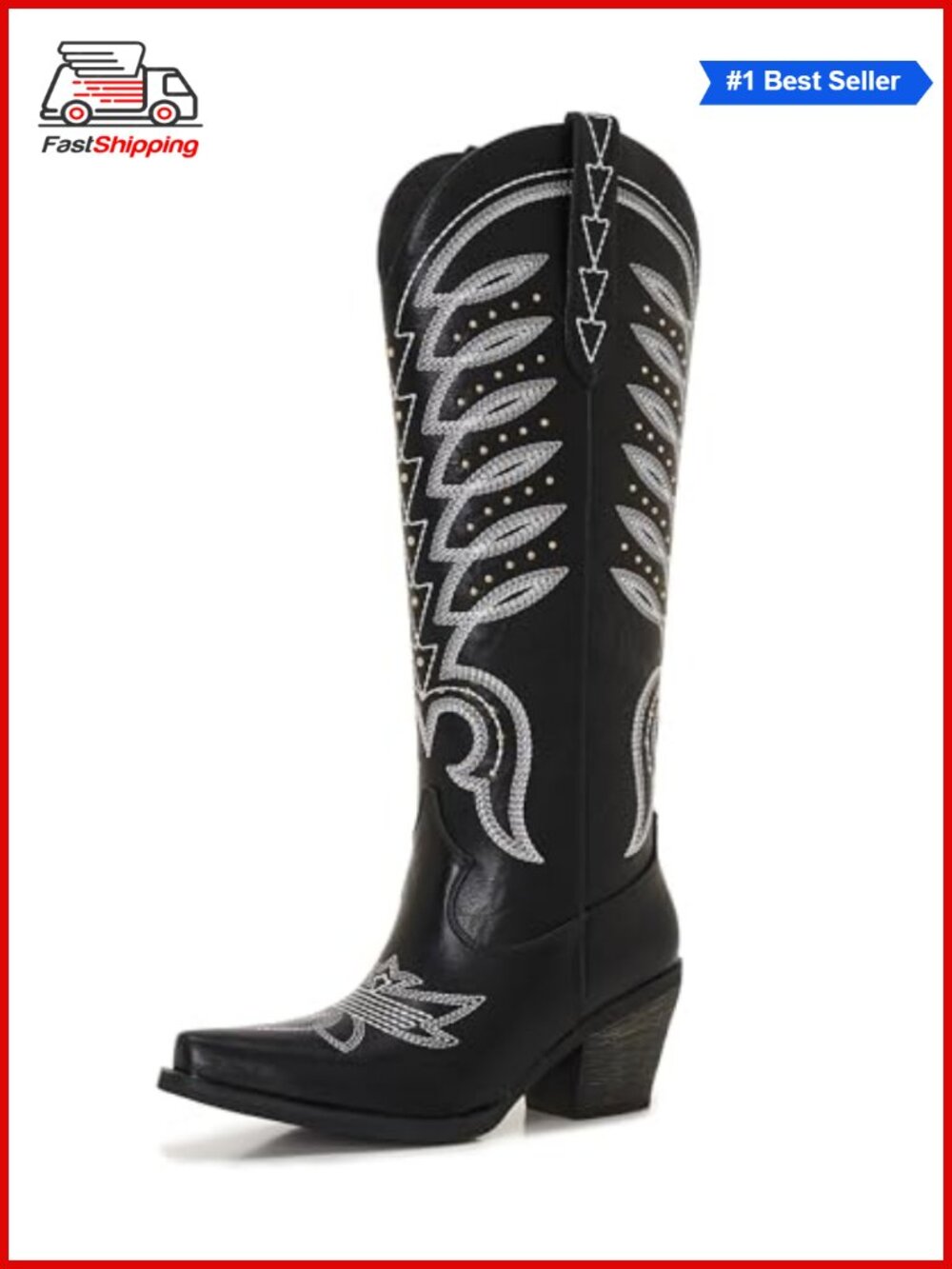 ✨ Women's Knee High Cowboy Boots Faux Leather Western Boots Snip Toe Block Heel